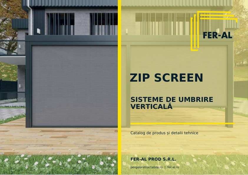 Coperta catalogului ZIP Screen – umbrire verticală pentru fațade și terase, FER-AL