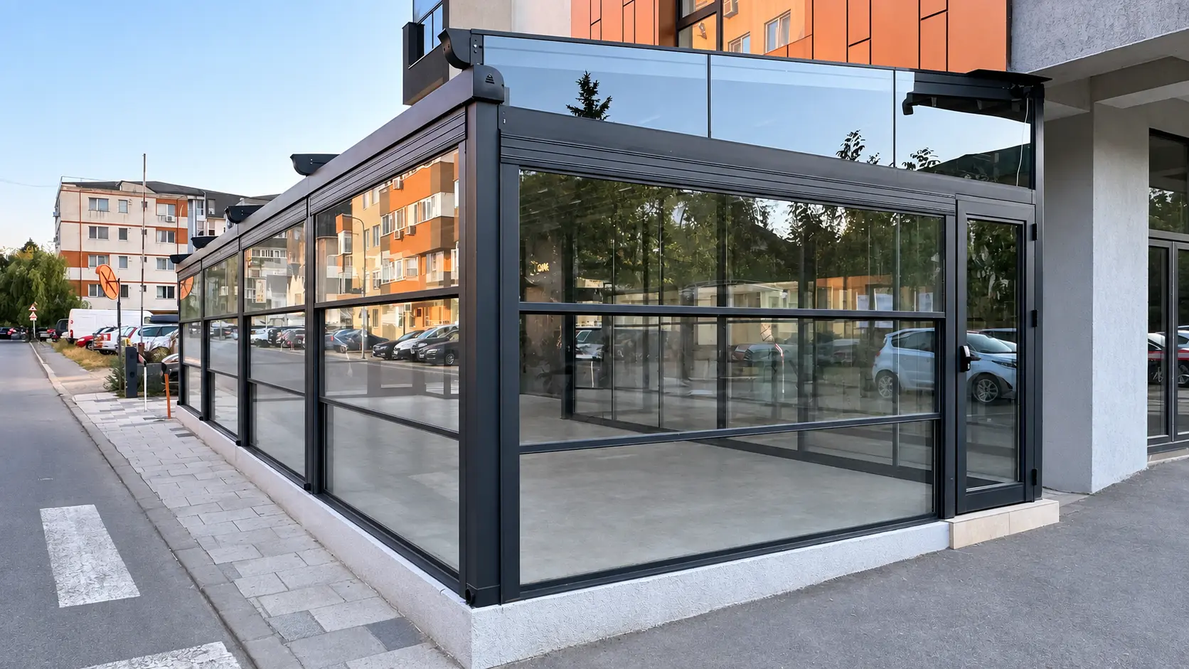 Pergole retractabile cu închideri din sticlă ghilotină pe Strada Amurgului